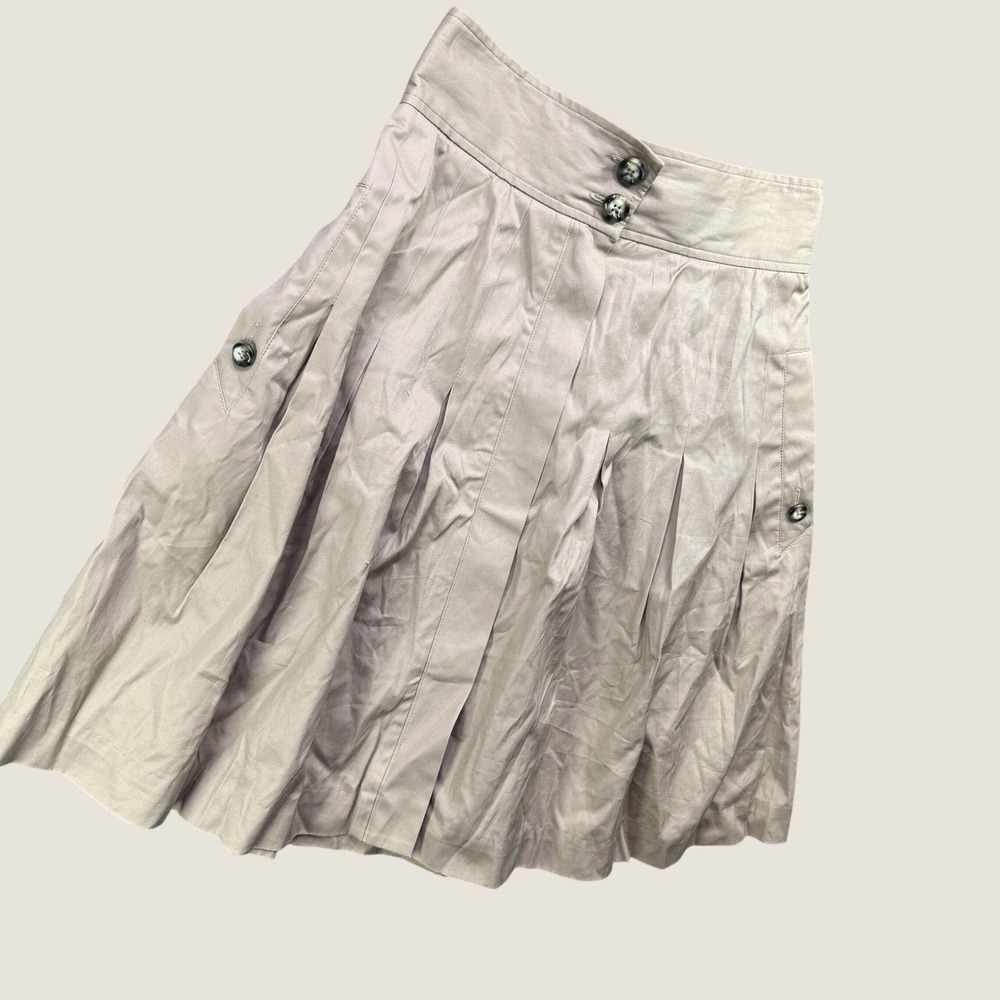 Fei Anthropologie Pleated Skirt Women 2 Taupe Cotton Button Pockets Preppy Chic